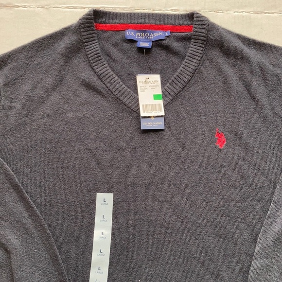 Polo navy vneck pull over long sleeve sweater - Picture 3 of 15